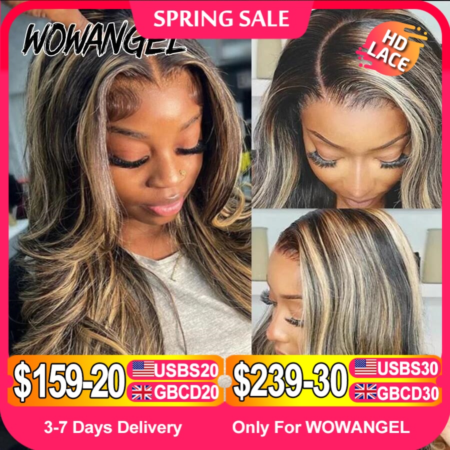 Wow Angel 34-дюймовый Highlight Body Wave Парики 5X5 HD Парик с кружевной застежкой Медовый блондин 250% Бесклеевой парик Человеческие волосы Готовые к ношению парики