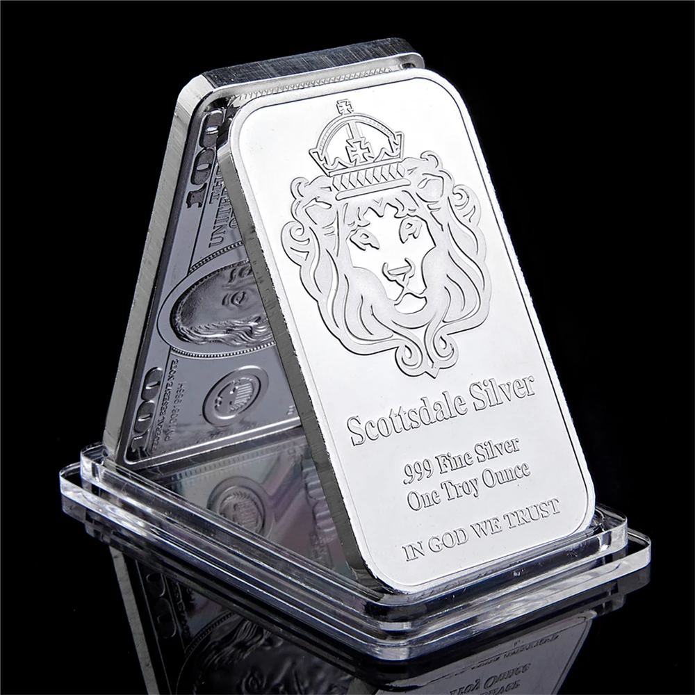 Серебро 999 пробы Scottsdale, серебро пробы, одна Тройная унция, 1 бар, слитка в Боже, мы доверяем монетам с дисплеем