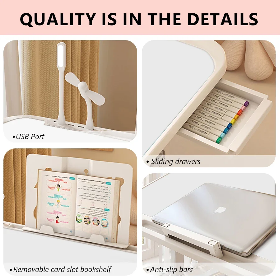 Adjustable Laptop Desk Foldable, Multi-Angle Bed Table with Portable Handle, for Office Home Use, Ergonomic Study Computer Table
