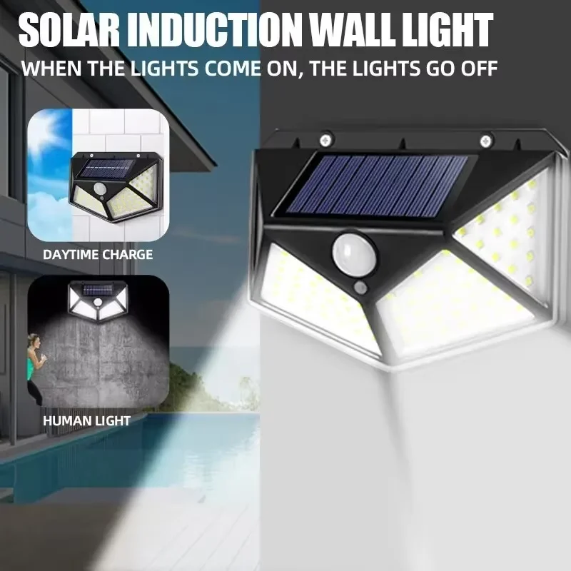 Aplique de pared decorativo para exteriores con energía solar de 100 LED con sensor de movimiento e impermeable Ip65 para barandillas de jardín y cenadores