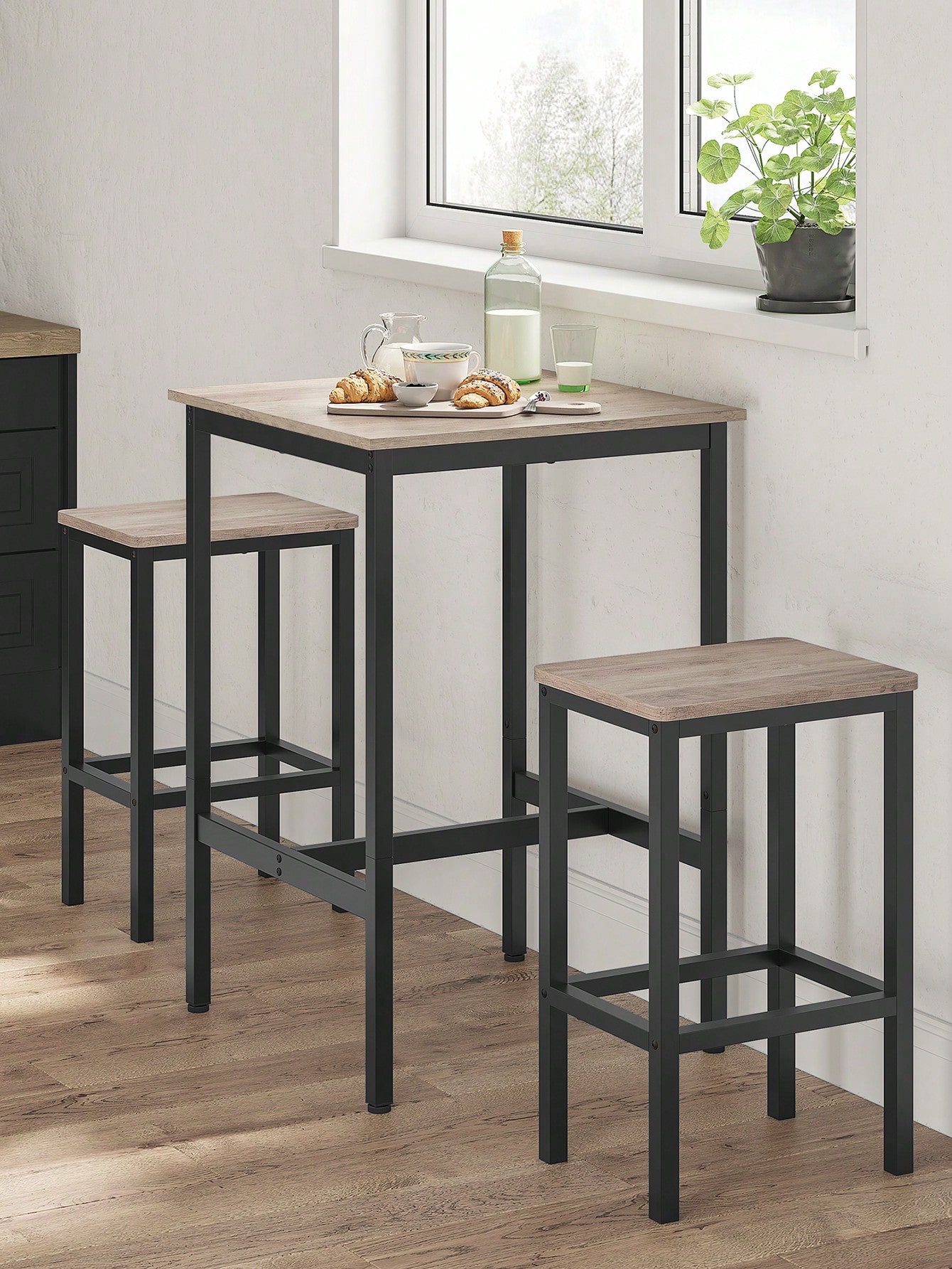 VASAGLE Square Breakfast Bar Table, Heavy-Duty Steel Frame, 60 x 60 x 92 cm, Easy Assembly, Kitchen Living Room,Industrial Style