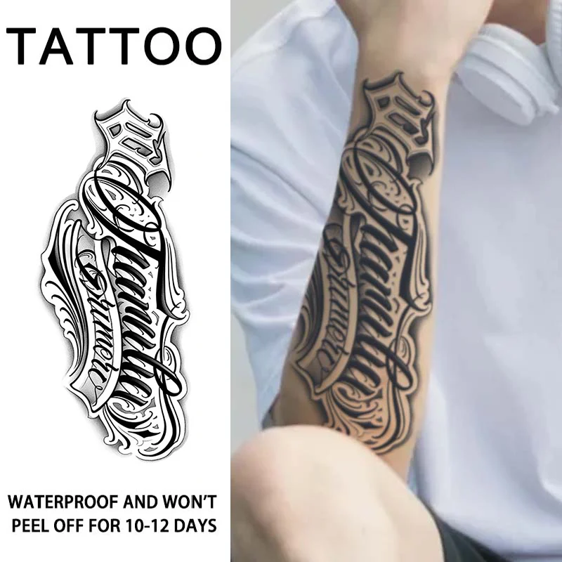 1 Stück handgeschriebene Schriftart, wasserdichtes temporäres Tattoo, langlebig, 1–2 Wochen, realistisches semi-permanentes Fake-Tattoo für Arm, Bein.