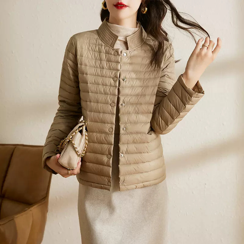 Moda feminina jaqueta puffer em outono leve fino curto para baixo jaqueta gola casaco
