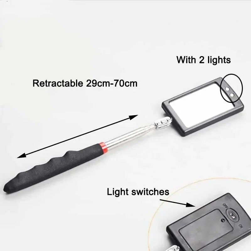 360 °   กระจกตรวจสอบไฟ LED กระจกเหลื่อมขยายเครื่องมือช่างกระจกตรวจสอบ Telescopic Handle ซ่อมเครื่องมือ
