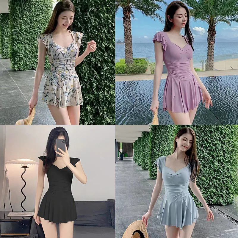 Traje de baño de una pieza a la moda para mujer, nuevo estilo coreano de vestido conservador, traje de baño adelgazante de cintura alta, traje de baño para vacaciones en la playa