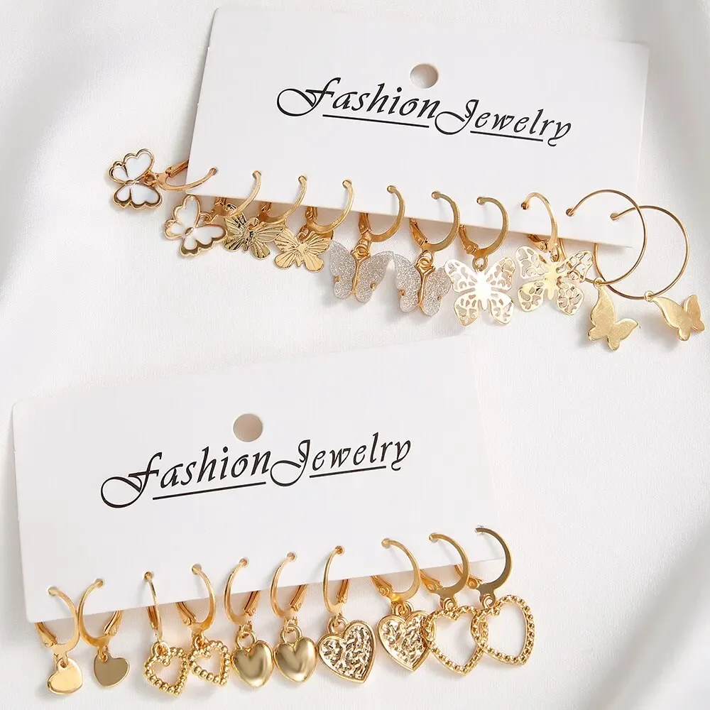 10 pezzi di orecchini semplici creativi color oro set per le donne moda temperamento scavato farfalla amore orecchini gioielli regali