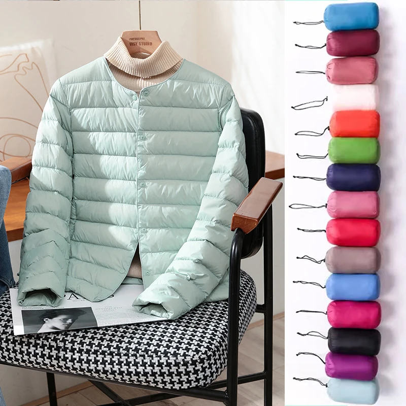 Plus Größe 2023 Neue Herbst Winter Warme Frauen Weiße Ente Unten Dünne Jacken Weibliche Mode Ultra Leichte Packbare Puffer Mäntel