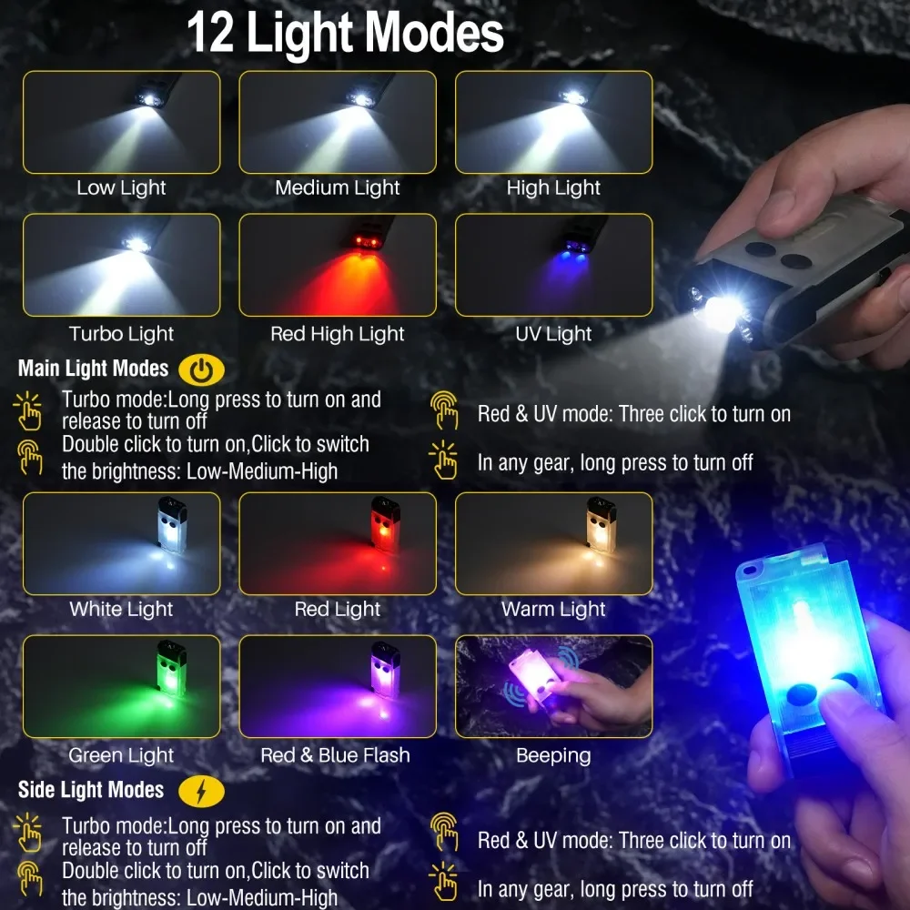 BORUiT V30 900LM UV-LED-EDC-Taschenlampe Typ C wiederaufladbare Powerbank-Arbeitsleuchte mit magnetischem Summer, Camping-Taschenlaterne