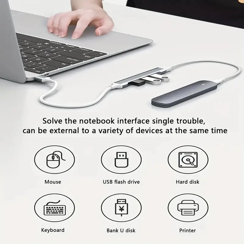 Extensor USB C tipo C, adaptador divisor de 4 puertos, estación de acoplamiento OTG para teléfono, Macbook Pro 13 15 Air, PC, ordenador portátil