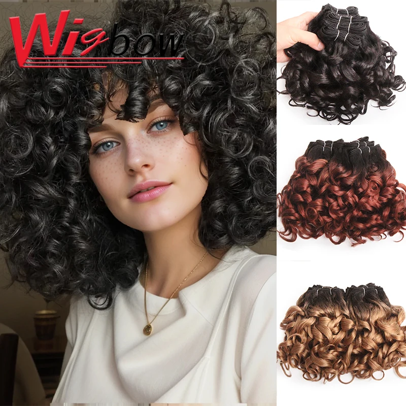 Extensões naturais brasileiras do cabelo encaracolado para mulheres, cabelo curto, encaracolado, colorido, t1b30, 6 pacotes