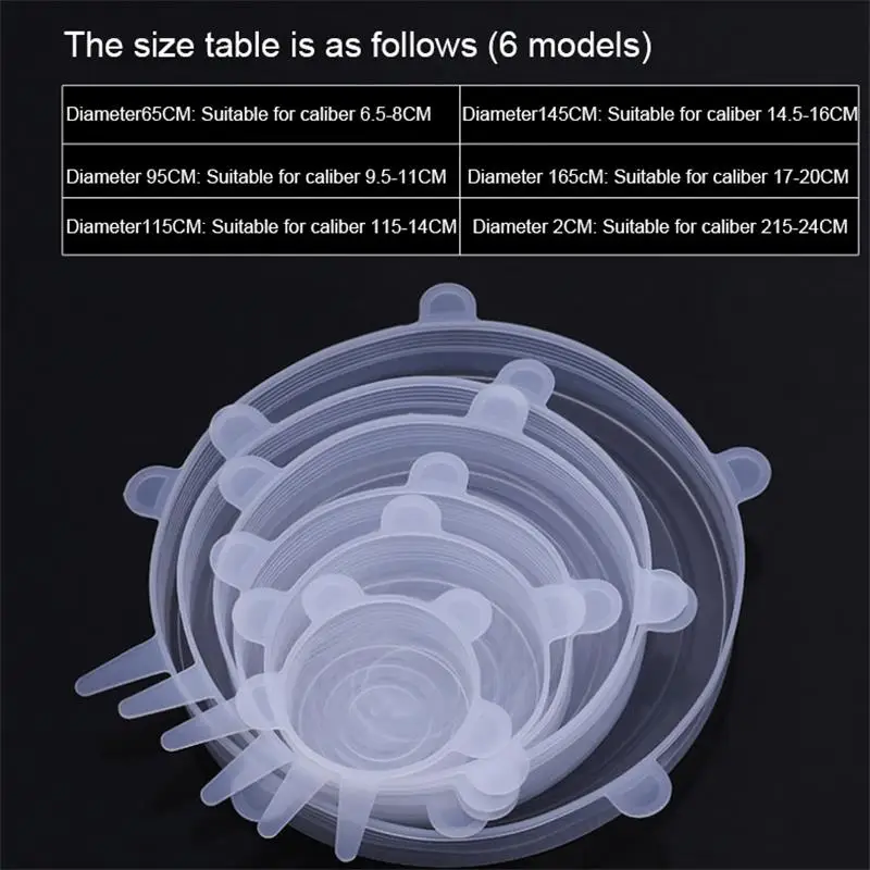 Set di sei pezzi in Silicone coperchio per la conservazione della freschezza Set di 6 pezzi estensibile coperchio della ciotola frigorifero pellicola per la conservazione della freschezza sigillata a microonde