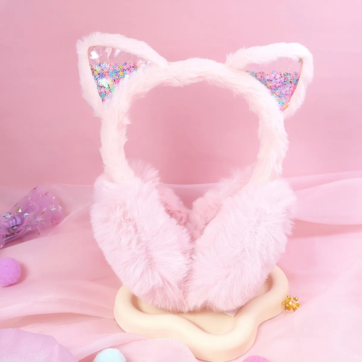Orejeras peludas con orejas de gato para niños, orejeras cálidas y acogedoras para niñas, calentador de orejas para clima frío, bonito accesorio para las orejas de invierno para niños