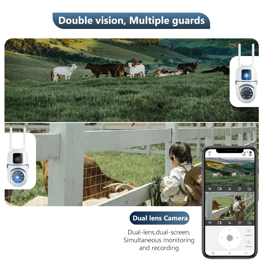 8MP Dual เลนส์กล้อง IP กลางแจ้ง Wifi กล้องเฝ้าระวัง PTZ Dual หน้าจอ AI การติดตามอัตโนมัติความปลอดภัยป้องกันวิดีโอกันน้ํา