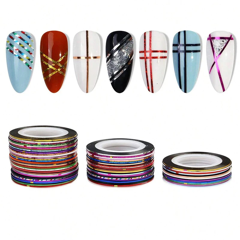 30 Uds. Cinta de rayas para uñas, línea de hilo metálico, herramienta artística para uñas 3d, rollos de colores, calcomanías para uñas, pegatinas para puntas de uñas DIY, decoración