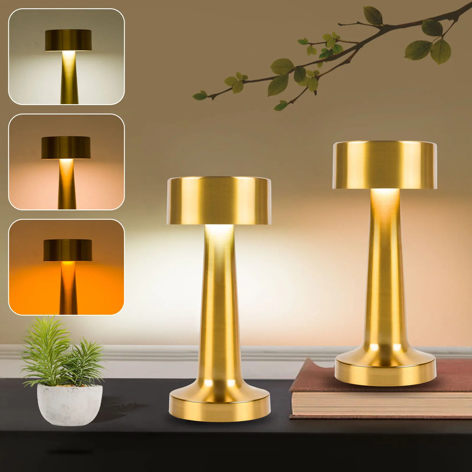Lampada da tavolo ricaricabile in metallo da 1200 mAh con punto di tocco, lampada da comodino a LED, ristorante, bar, illuminazione d'atmosfera da tavolo, luci notturne