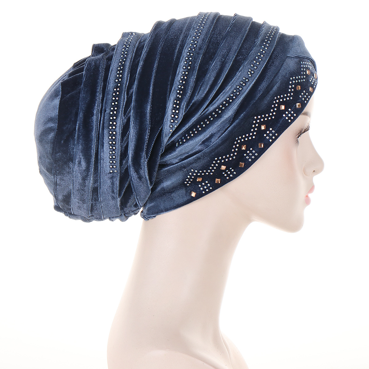 Glitter Diamanten Plissee Turban Kappe Frauen Weiche Samt Kopf Wraps Caps Muslimischen Kopftuch Motorhaube Weibliche Beanie Pullover Kappe