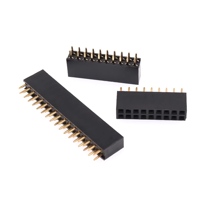 Cabeçalhos de pino fêmea pcb fileiras duplas 2-20 pinos soquetes fêmea para macho reto 2.54mm dip fileiras duplas placa de pc através do conector de placa
