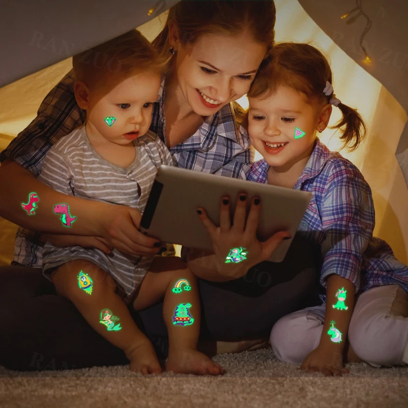 Tatouage lumineux 4 10 pièces/ensemble tatouages temporaires sirène Licorne enfants autocollants pour enfants Pokemon tatouage tatouage tatouage pour enfants licorne