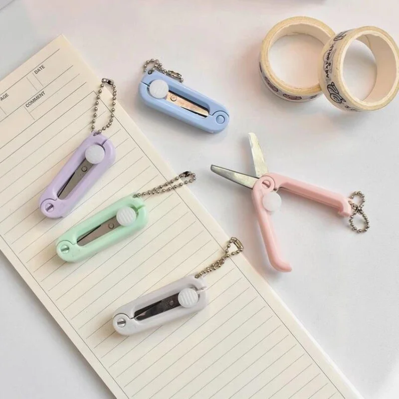 Cute Mini Portable Scissors Simple Folding Paper Cutter Student Stationery Scissor School Office Supplies Multifunction Keychain
