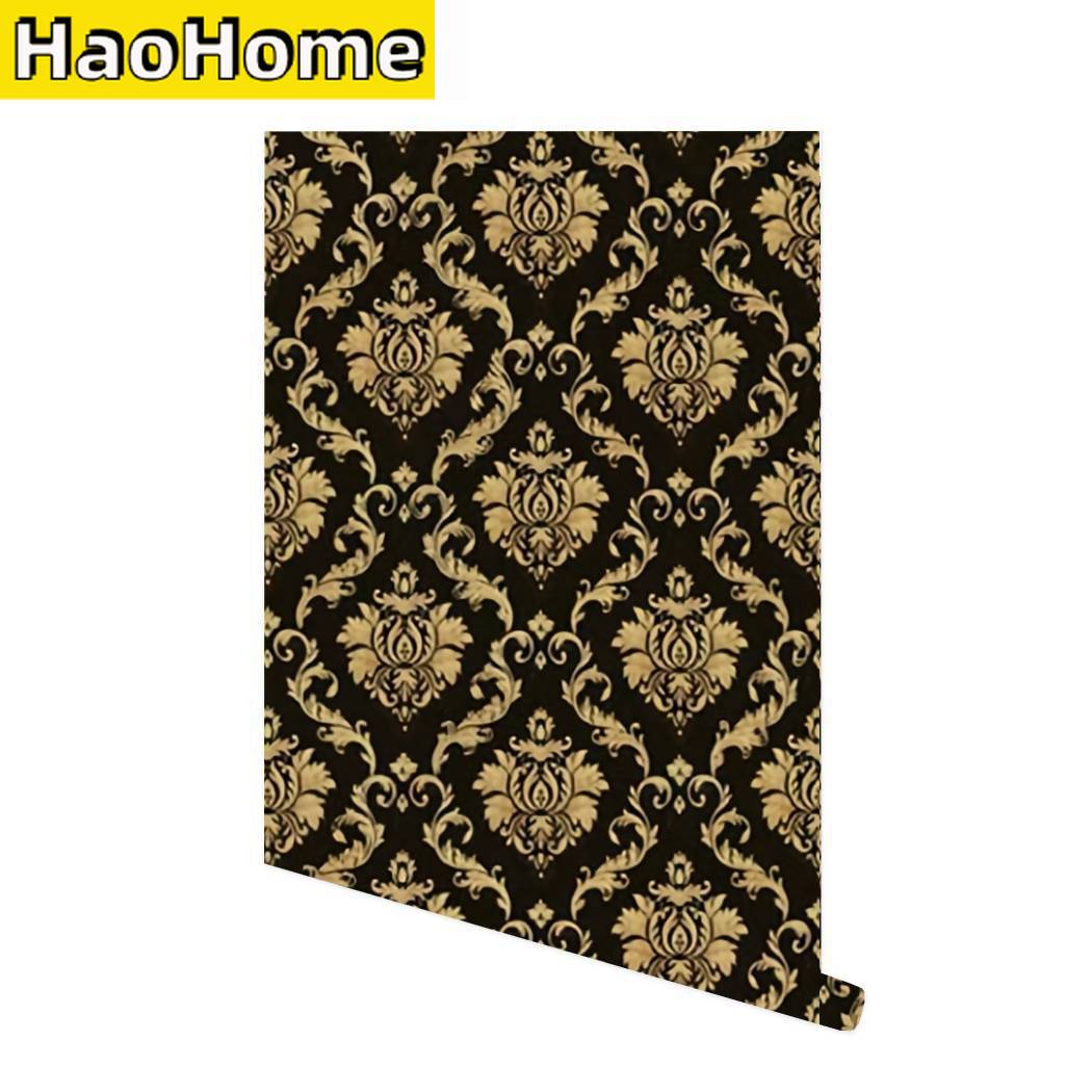 Papel tapiz Damasco para pelar y pegar, papel de Contacto extraíble prepegado en oro negro, pegatinas autoadhesivas de vinilo para muebles para el hogar