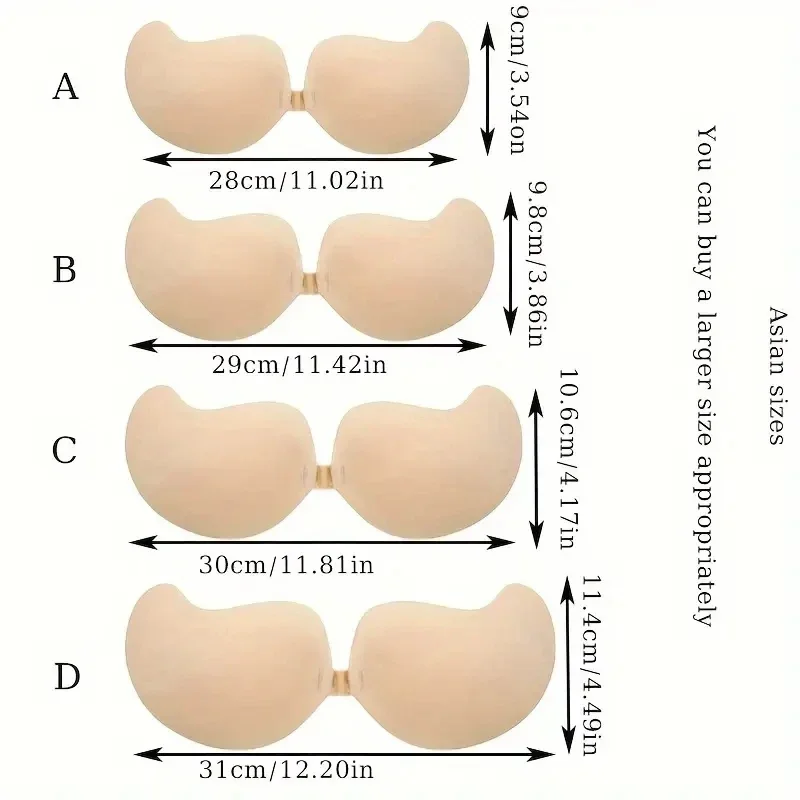 1-teilige unsichtbare unsichtbare Unterwäsche für Damen, Nubra-Brustpflaster, dreifarbig, hypoallergen, Mango-Cup-BH, Silikon, nicht fallend