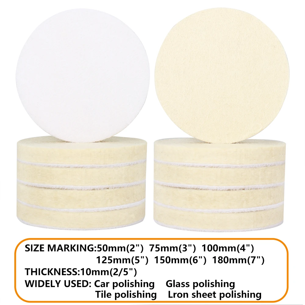 SIFANG Wool Felt Polishing Pads,ล้อขัดสําหรับแก้ว,สแตนเลสภาษาโปลิชคํา,ซ่อมรอยขีดข่วน,2-7in Soft Felt แผ่น,2PCs