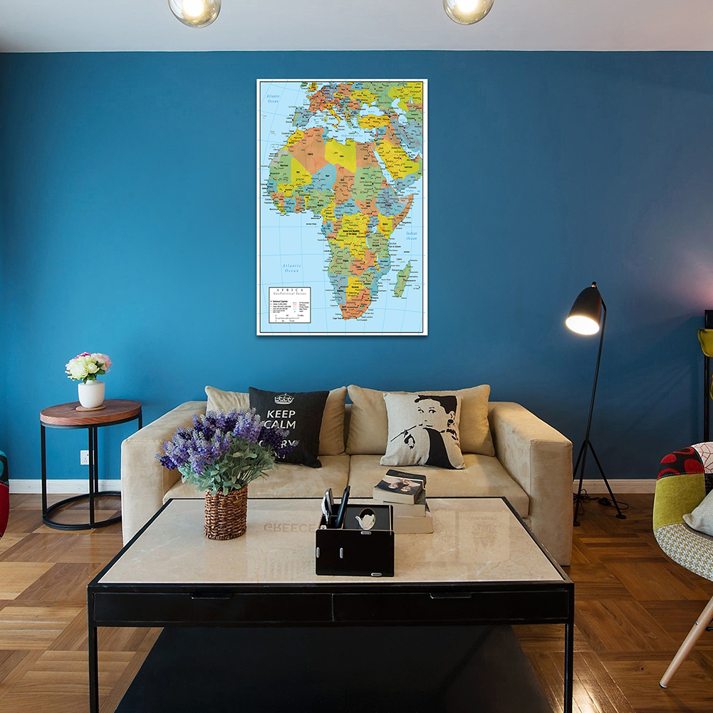 아프리카 지도 영어 2011 버전 포스터 및 인쇄 캔버스 그림, 거실 장식, 사무실 및 학교 용품, 100x150cm
