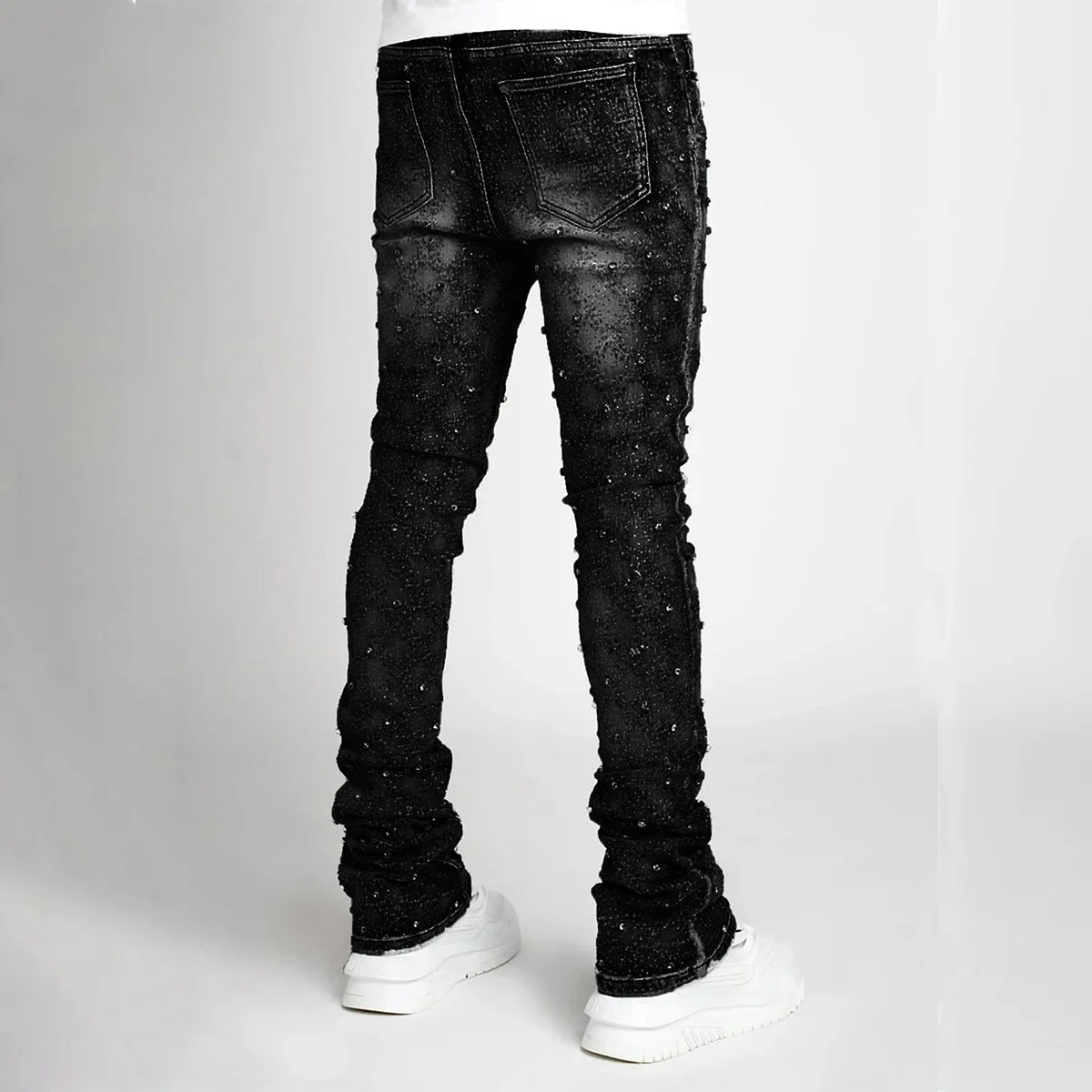 Herren-Jeans, modisch, gerade, dehnbar, Perlen-Denim, laminierte Hose für Herren