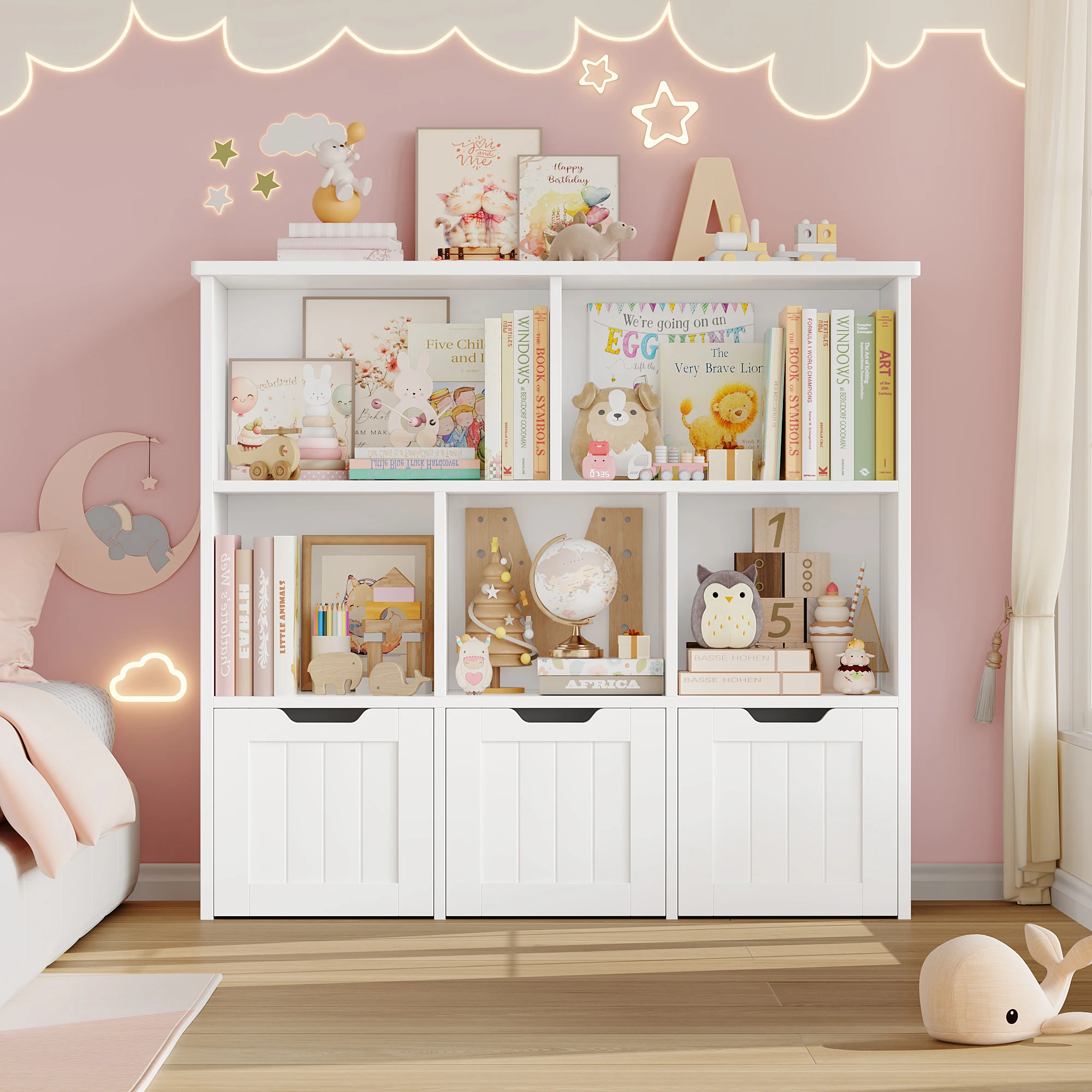 Getone unidade de armazenamento de brinquedos para crianças com 3 gavetas e 6 prateleiras, estante infantil, organizador de brinquedos para berçário, sala de jogos 100x33x89,5cm