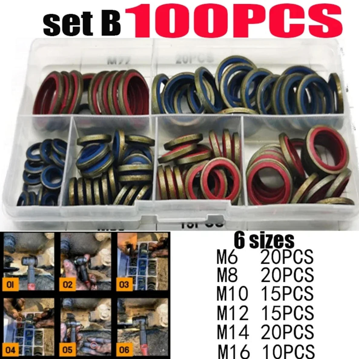 100/245개 씰링 가스켓 세트 오일 드레인 결합 와셔 씰 세트 M6 M8 M10 M12 M14 M16 M18 M20 M22 M24 M27 M30