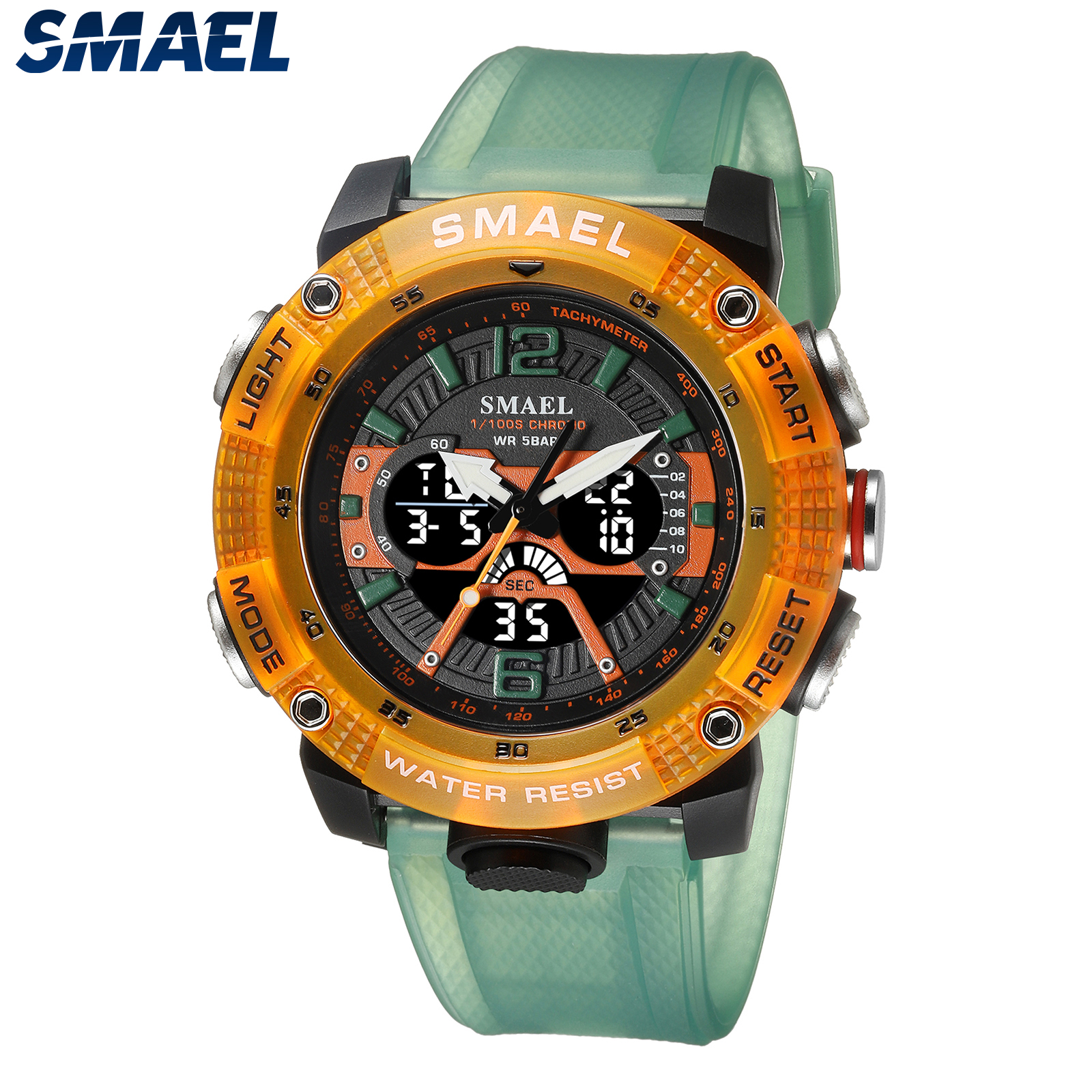 Đồng Hồ Thể Thao Chống Nước SMAEL Đồng Hồ Nam Đèn LED Hiển Thị Kỹ Thuật Số Thạch Anh Kim Đồng Hồ Bấm Giờ Thời Trang Xanh Cam Đồng Hồ 8058 Nam Đồng Hồ
