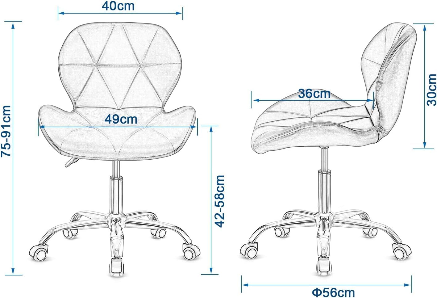 Modern Fabric Swivel Office Chair, Height Adjustable Padded Armless Desk Chair with Wheels for Home Office