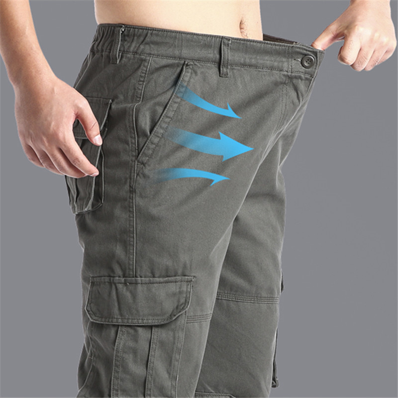 Salopette ampia con tasche grandi Pantaloni tattici da jogging per sport all'aria aperta da uomo Pantaloni da lavoro casual in puro cotone elastico in vita