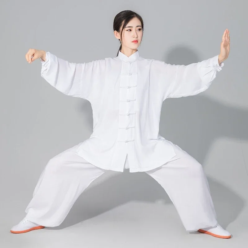 Traje de Tai chi de algodón suave para hombre y mujer, uniforme de artes marciales de Kung fu Wushu, chaqueta Wing Chun, pantalones