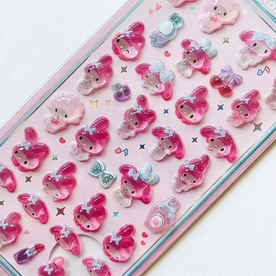 7Style Anime Sanrio Kuromi Hellokitty Hangyodon Cinnamoroll 3D Adesivo gelatina trasparente Adesivi decorativi in cristallo Custodie giocattolo fai da te