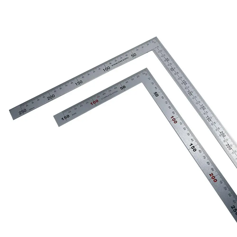 Strumento di misurazione bifacciale in acciaio inossidabile Materiale scolastico Righello a forma di L Righello angolare 90 Righello dritto Righello da 90 gradi