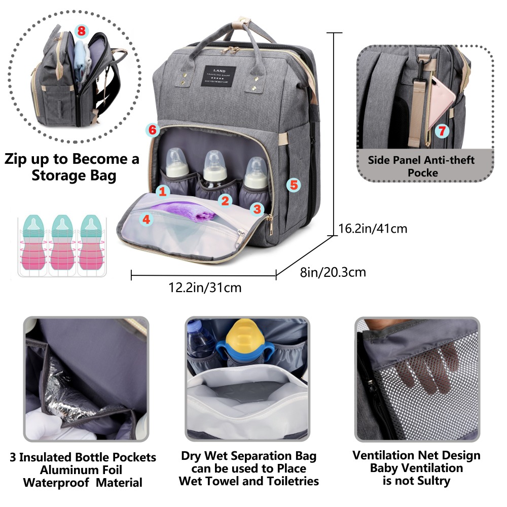Saco de mamãe leve portátil dobrável berço cama de grande capacidade sacos de maternidade de viagem mochila do bebê feminino mamãe outing saco