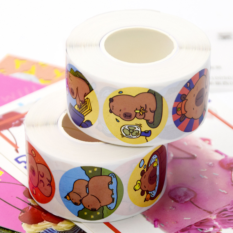 500 Pcs/roll Cartoon Capybara Animal Stickers Cute Reward Sticker Notebook Suitcase Laptop Stickers Decal