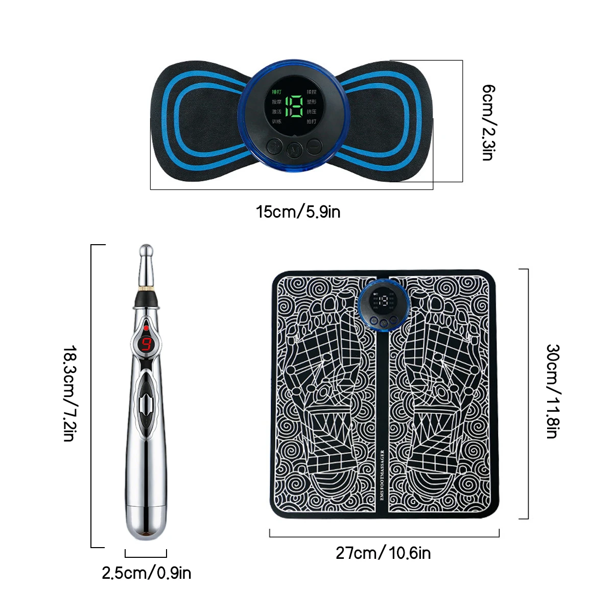 3pc Ems スマートマッサージセット全身マッサージャー足ツボマッサージャーポータブル電子マッサージャー肩首背中の痛みを和らげる
