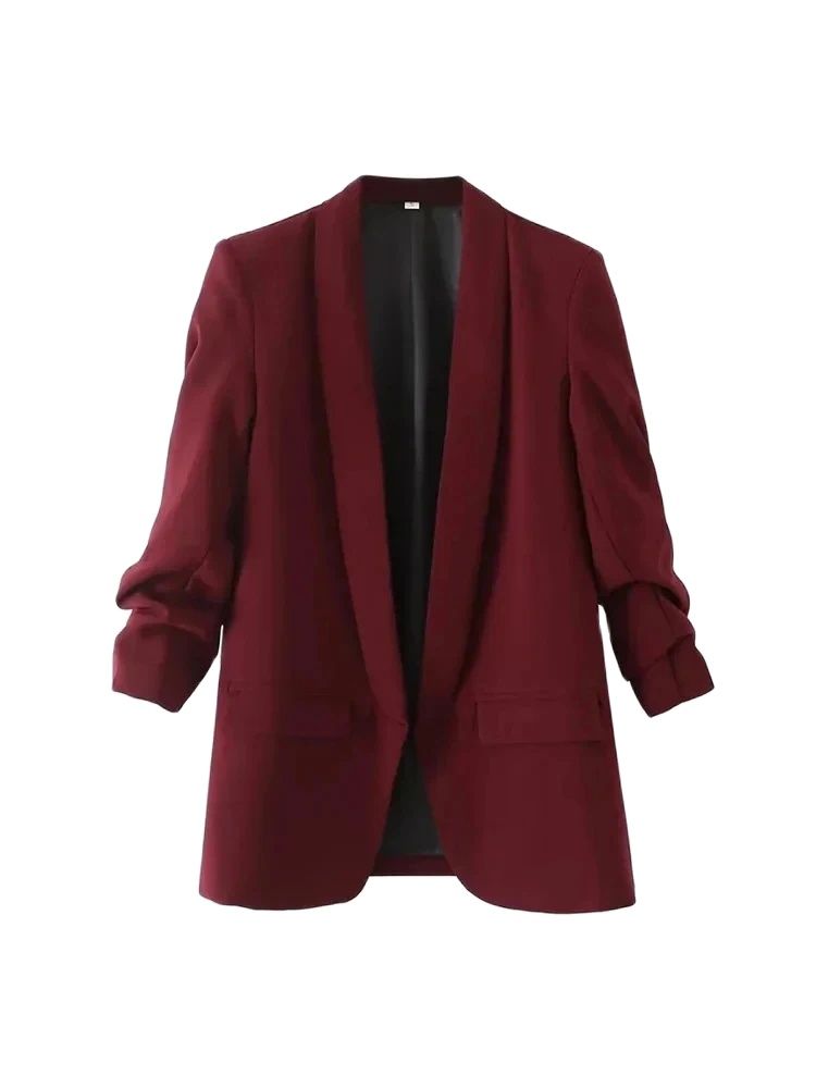 Frauen Mode Büro Tragen Offenen Blazer Mantel Vintage Lange Plissee Ärmeln Patten Taschen Weibliche Oberbekleidung Chic Tops