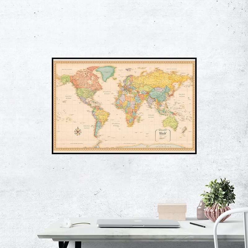 60*40cm mapa świata Vintage Wall Art plakat w sprayu płótno malarstwo przybory szkolne salon Home Decor