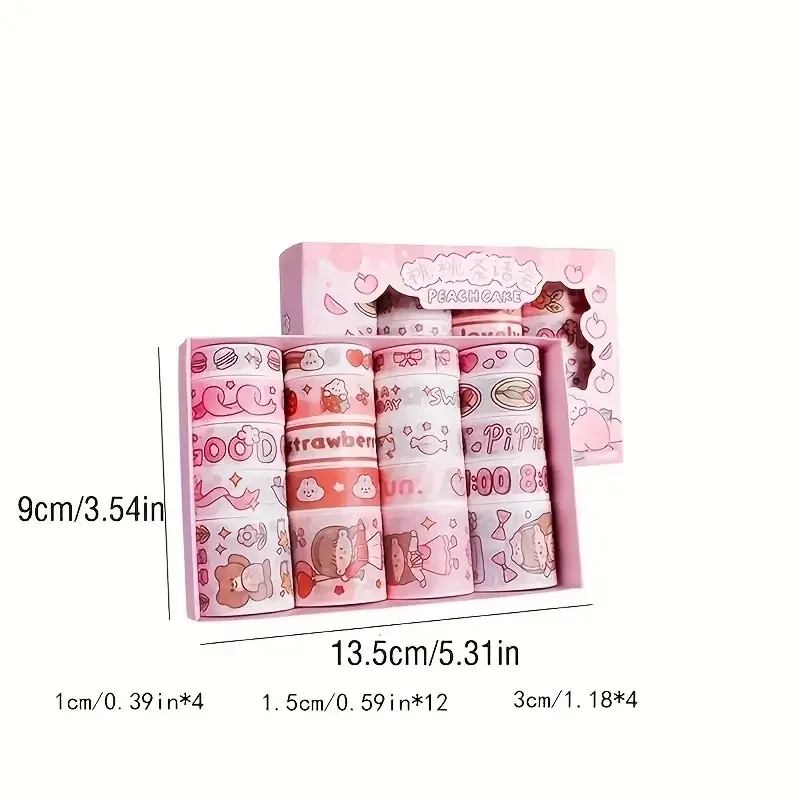 20 Rolls Boxed Kawaii Washi Tape Set, Cute Cartoon DIY Masking Tape, Grid Sticky Note Paper for Scrapbooking & Journaling