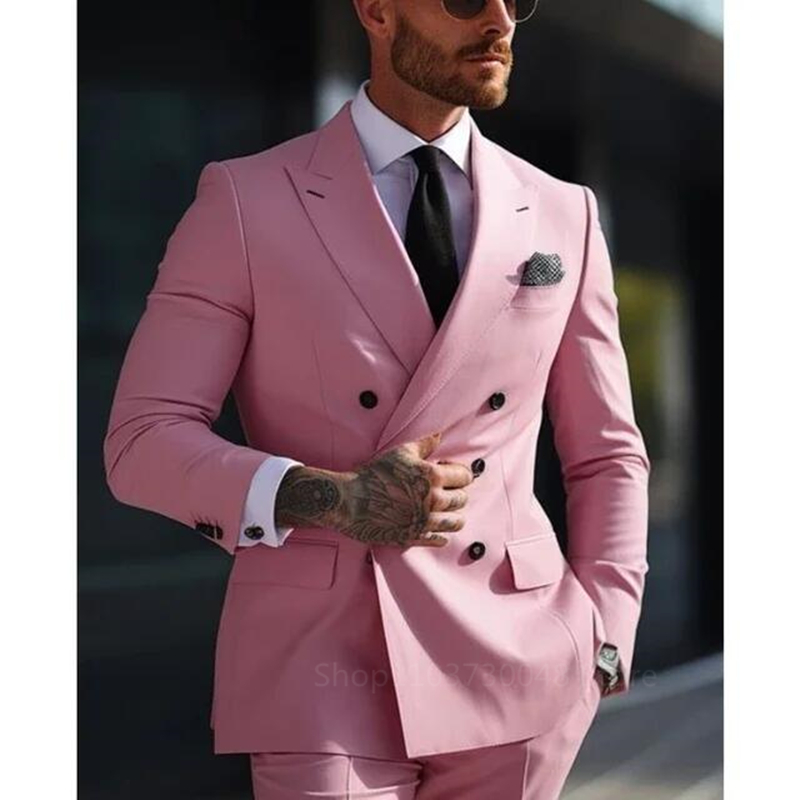 Conjunto de blazer e calças Peak Lapel masculino, ternos formais de negócios, noivo de casamento, monocromático, nova moda, 2 peças