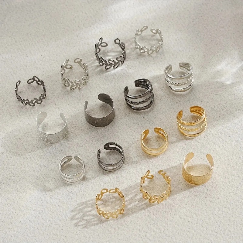 Ensemble de boucles d'oreilles à Clip en forme de feuille creuse, bijoux en alliage de Zinc, Style Punk Simple, décoration d'oreille féminine, 5/15 pièces
