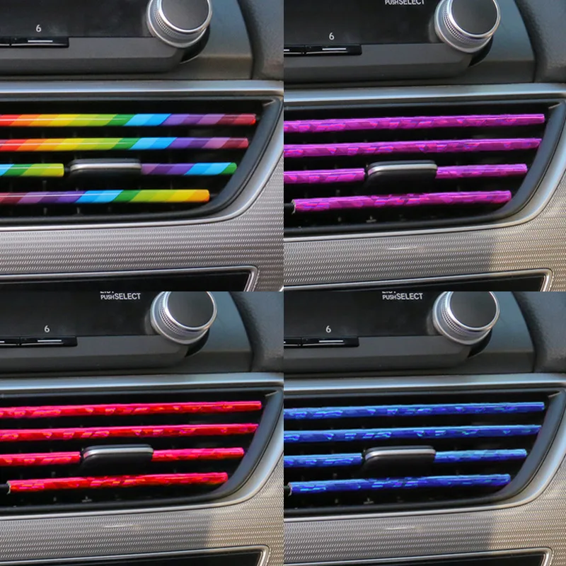 10 ชิ้น 20 เซนติเมตรเครื่องปรับอากาศรถยนต์ Vent Outlet Trim Strip DIY U รูปร่าง Chrome PVC สีสัน Trim Strip สําหรับตกแต่งภายในรถยนต์