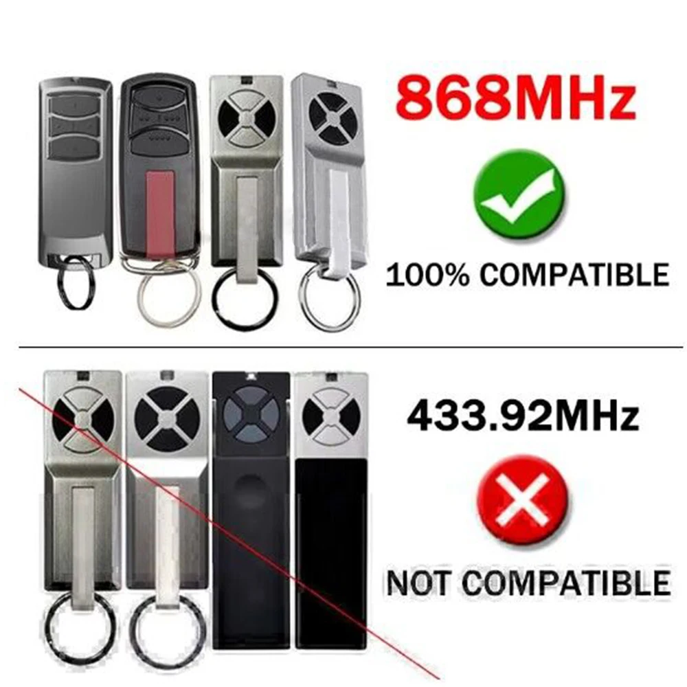 Compatible con 868MHz TX4EVF TX4REV TX2REV TX4REVF TX4RUNI Control remoto de puerta de garaje 868 Llavero de comando de puerta de puerta