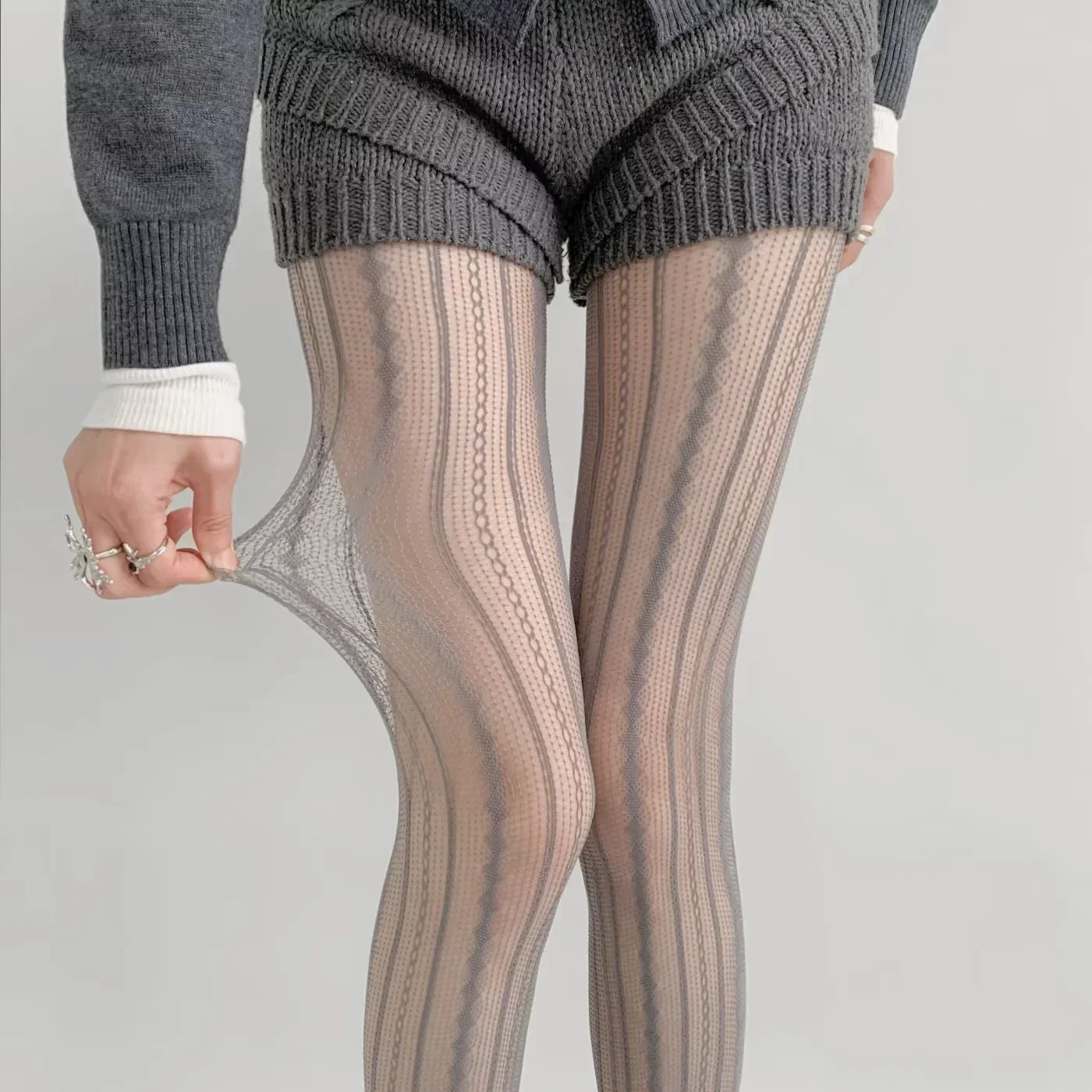 Medias de red de encaje sexis para mujer, pantimedias lisas caladas de Lolita JK, medias a rayas de rombos Vintage de cintura alta de estilo japonés