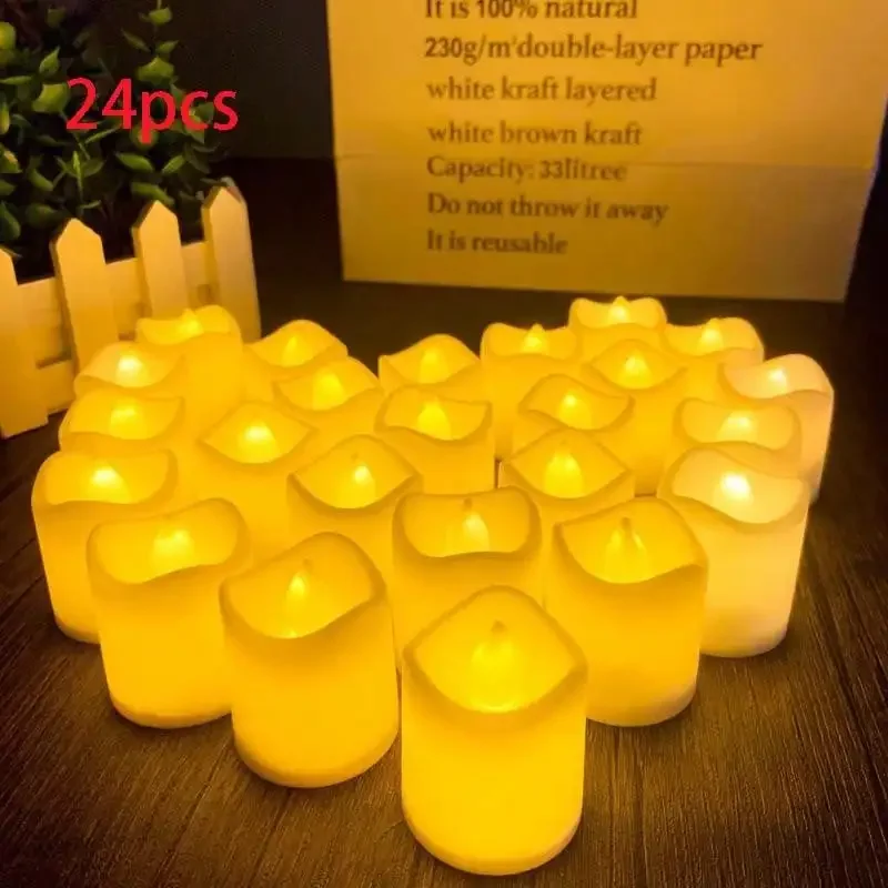 Velas LED de 24 piezas para decoración romántica, luces de té con batería, conchas Rojas, sin llama, para uso en bodas y fiestas