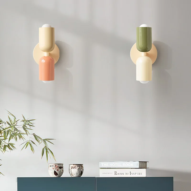 Nordic conduziu a lâmpada de parede em creme estilo macaron lâmpada de duas cabeças para o quarto cabeceira das crianças corredor estudo porta pátio