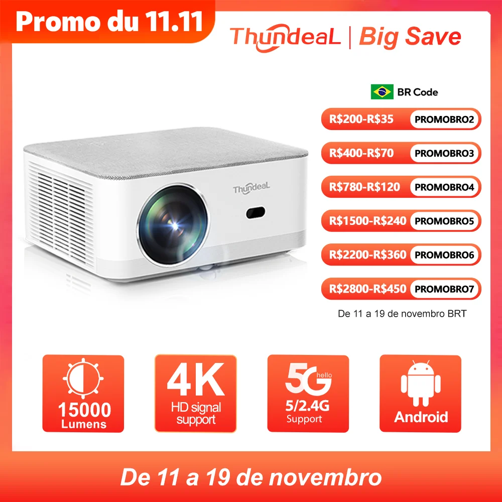 ThundeaL Mini Projetor Portátil TD92 Pro FHD 1080P Full HD Feixe 4K Vídeo WiFi Projetor Android TD92Pro Filme 3D Home Theater